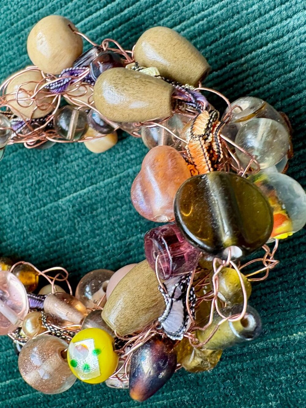 Glass Beaded Vintage Bracelet Copper Threaded